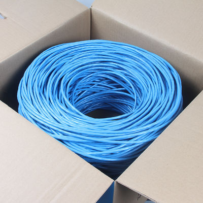 固体裸の銅Cat6a LANケーブルの保護された暴徒1000ftの青23AWG 750MHz PoE++