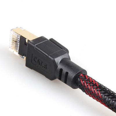 屋外屋内 Cat8 パッチ ケーブル ナイロン編組赤黒 26AWG 40Gbps