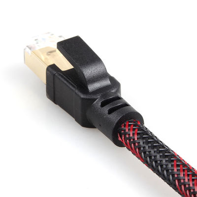 屋外屋内 Cat8 パッチ ケーブル ナイロン編組赤黒 26AWG 40Gbps