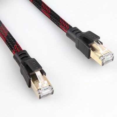 Cat8安定したナイロン編みこみのイーサネット ケーブルの赤く黒い反干渉