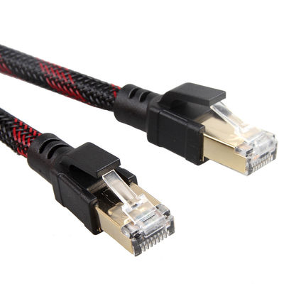 屋外屋内 Cat8 パッチ ケーブル ナイロン編組赤黒 26AWG 40Gbps