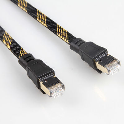 安定したRJ45 Cat8パッチ ケーブルのナイロン編まれた黒く黄色い高速