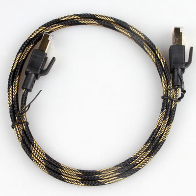 安定したRJ45 Cat8パッチ ケーブルのナイロン編まれた黒く黄色い高速