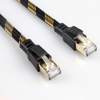 安定したRJ45 Cat8パッチ ケーブルのナイロン編まれた黒く黄色い高速