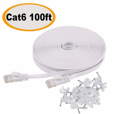 屋外の屋内Cat6 100 Ft 10Gbpsの細く平らな耐久財をパッチ・コード
