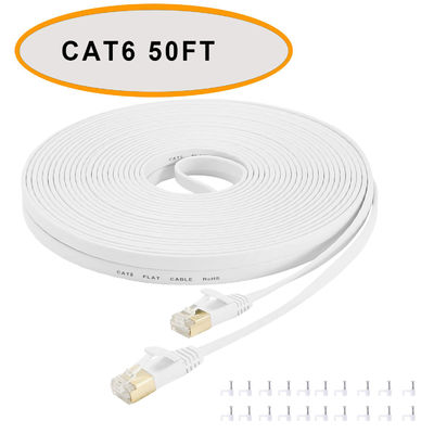 Cat 6 イーサネット フラット パッチ ケーブル 50 フィート白色シールドなしツイスト ペア